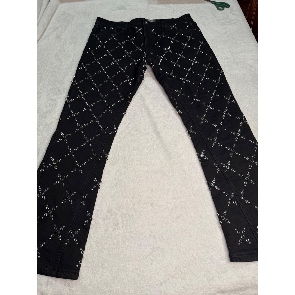 Valabasas Mens Black Studded Rhinestone Diamond Quilted Stacked Jeans Size 40